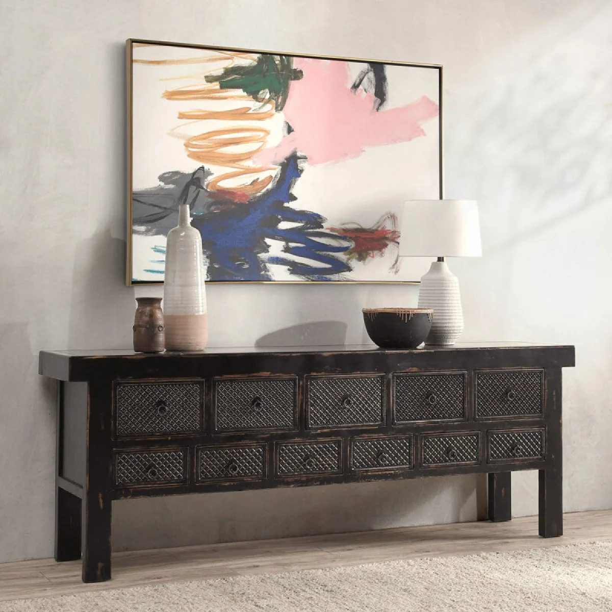 Lahey Solid Wood 11dwr Rectangle Console Table Console Tables Antique Black 13