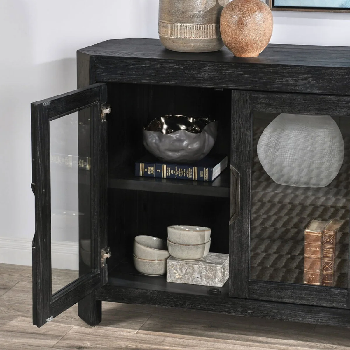 Macarthur Solid Wood 4dr Cabinet Dining Storage Aged Black 13