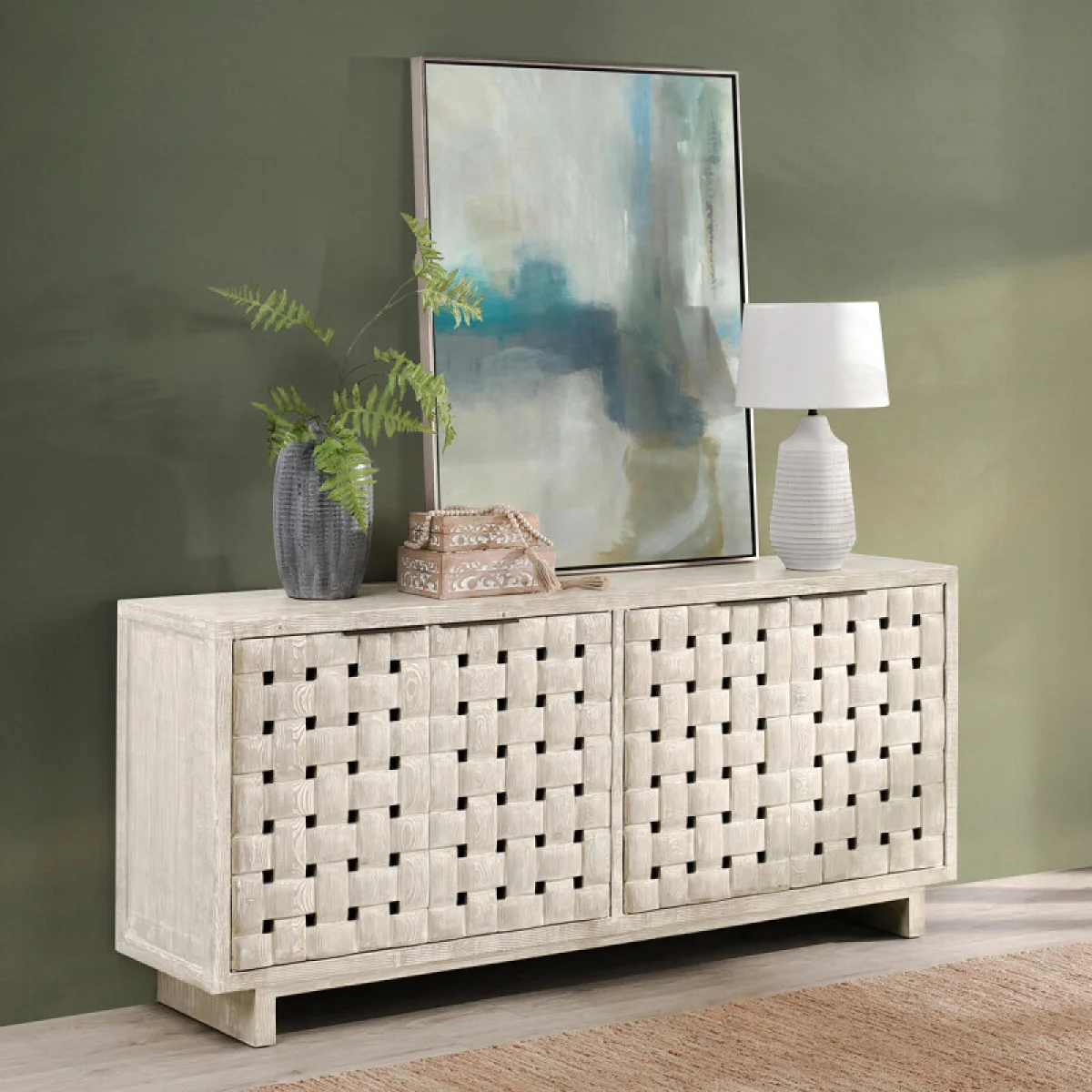 Bast Solid Wood 4dr Cabinet – Timeworn Cream Dining Storage Classic Home 14