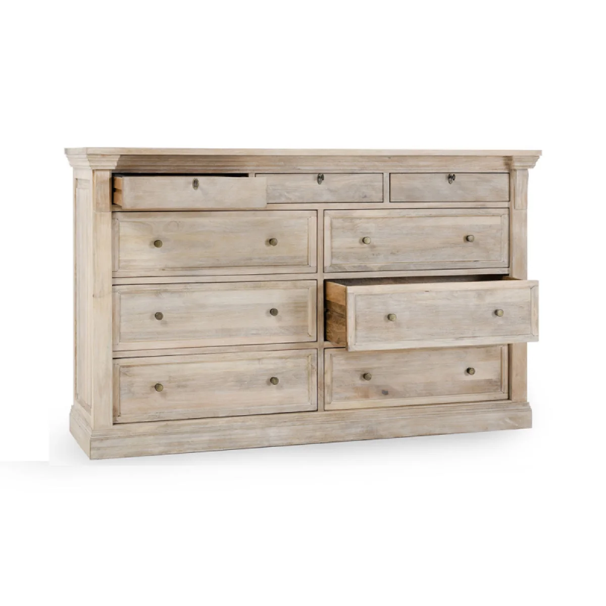 Adelaide Solid Wood 9dwr Dresser – Natural White Wash Dressers Classic Home 8