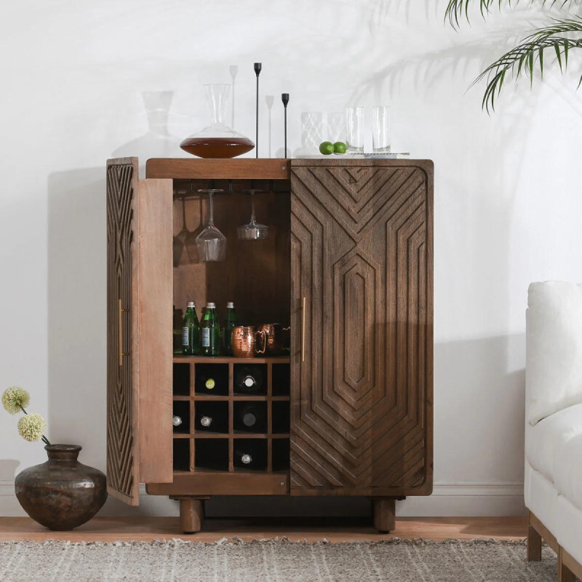 Holmes Solid Wood Bar Cabinet Bar Furniture Artisan Brown 11