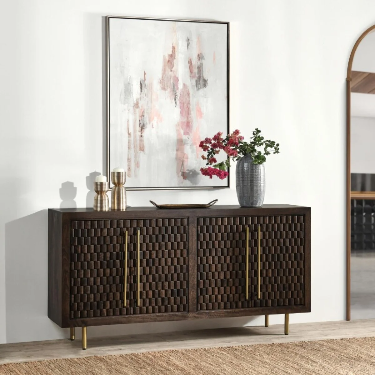 Norwood Solid Wood 4dr Buffet Dining Storage Bark Brown 12