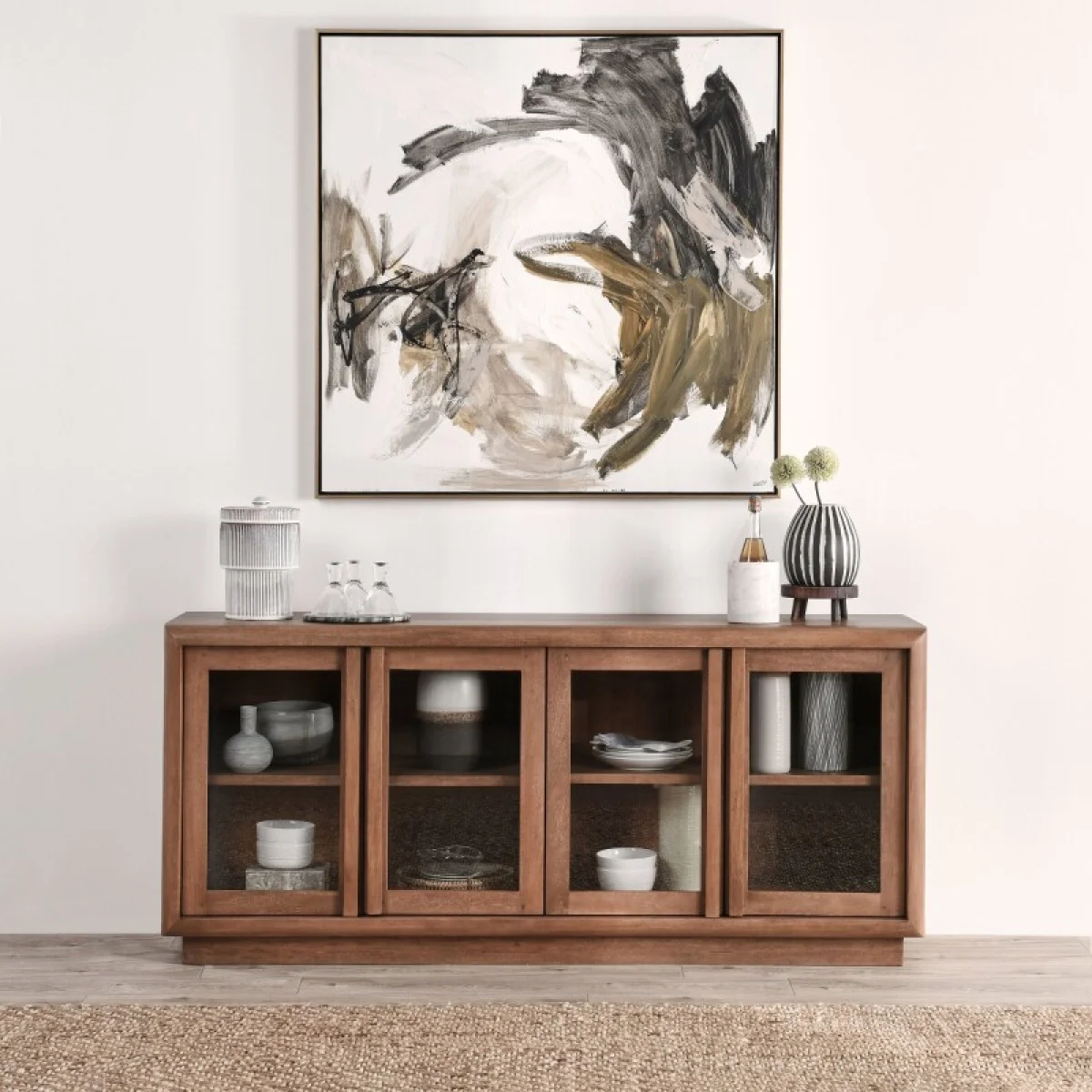 Selena Solid Wood 4dr Buffet Dining Storage Brown 10