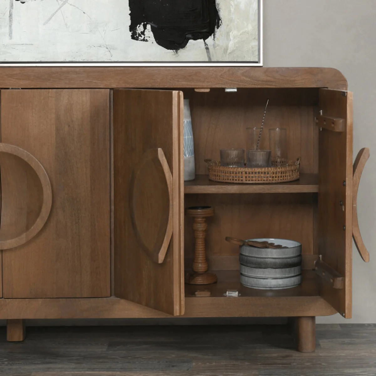 Vally Solid Wood 6dr Buffet Dining Storage Artisan Brown 14