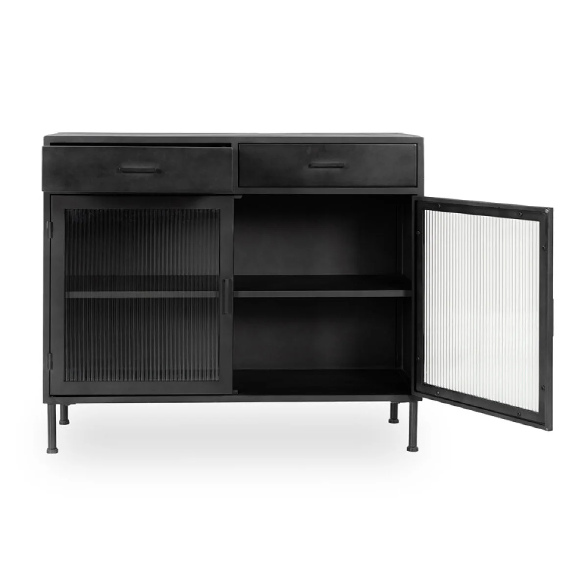 Nore Metal/glass 2dwr 2dr Cabinet Dining Storage black 9