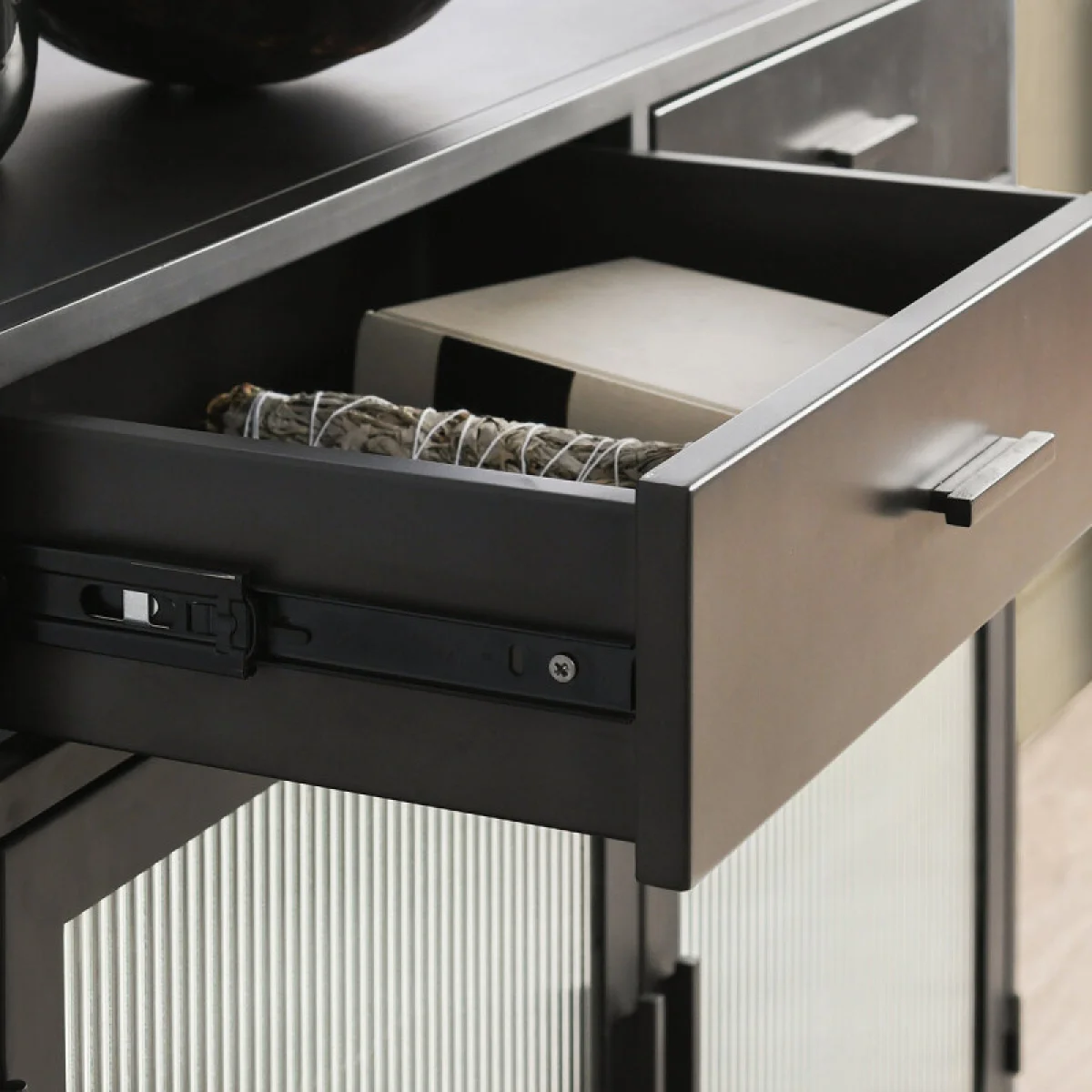 Nore Metal/glass 2dwr 2dr Cabinet Dining Storage black 14