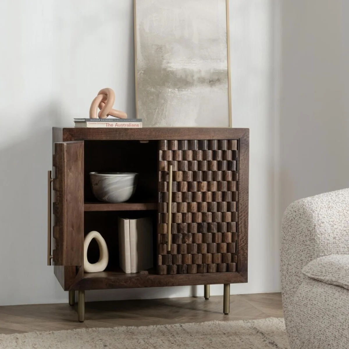 Norwood Solid Wood 2dr Cabinet Dining Storage Bark Brown 13