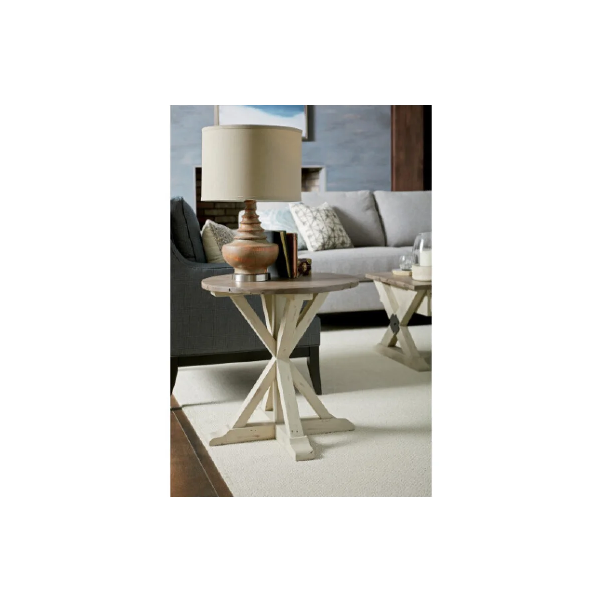 Reclamation Place Trestle Round End Table End tables Cream 6