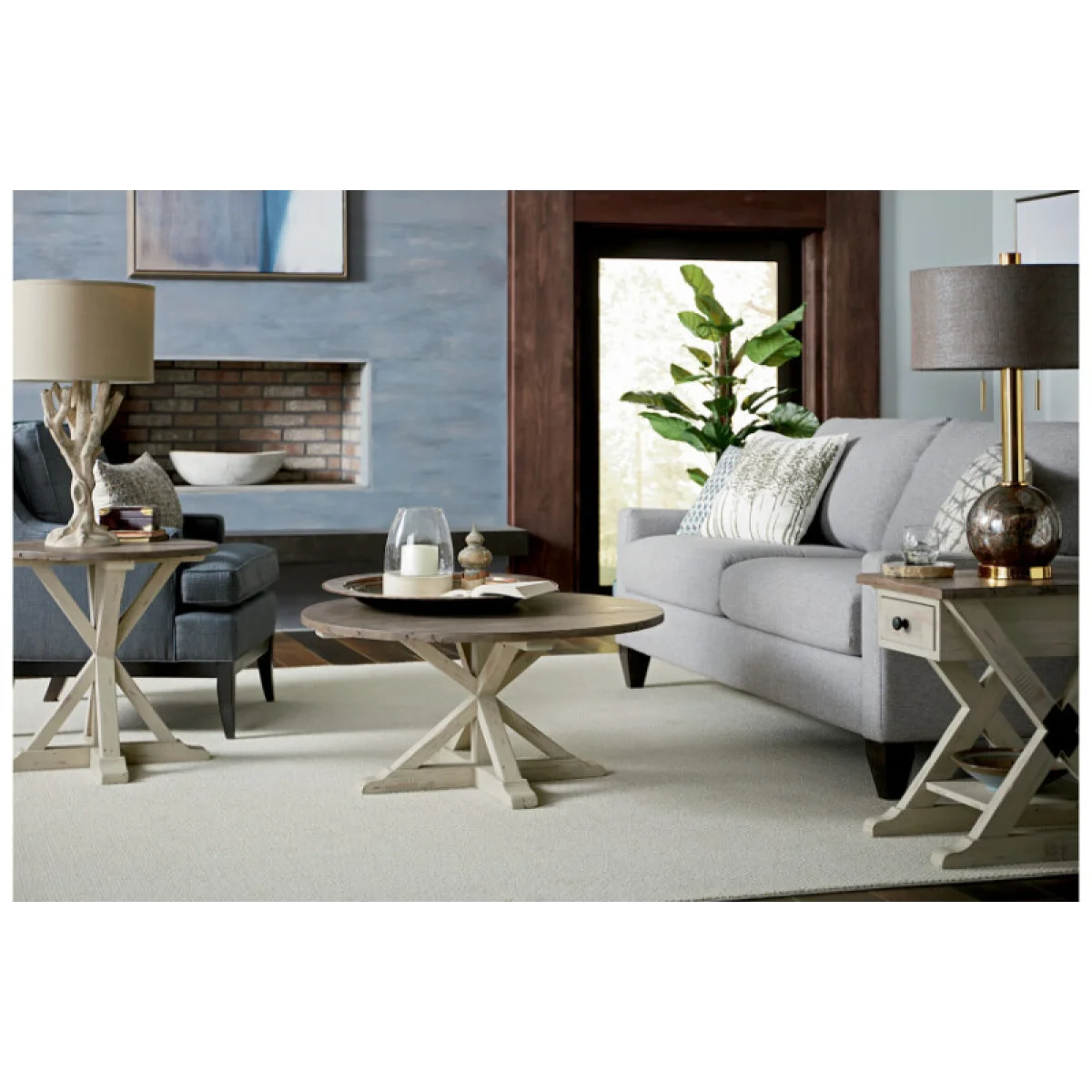 Reclamation Place Trestle Round End Table End tables Cream 7