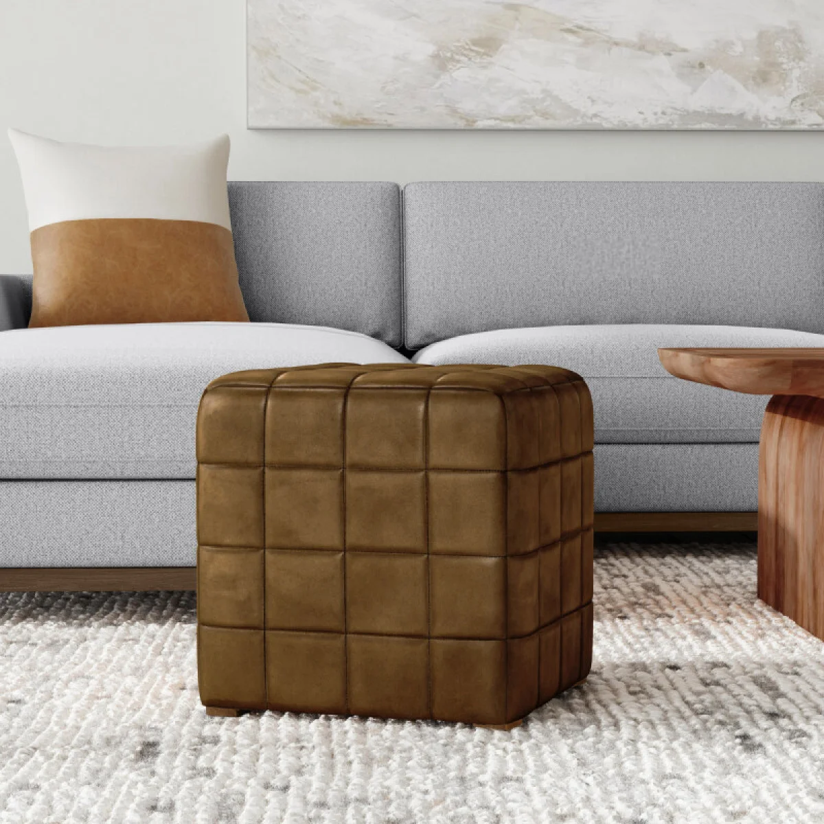 Carlo Leather Square Ottoman Ottomans & Poufs Antique Brown 12