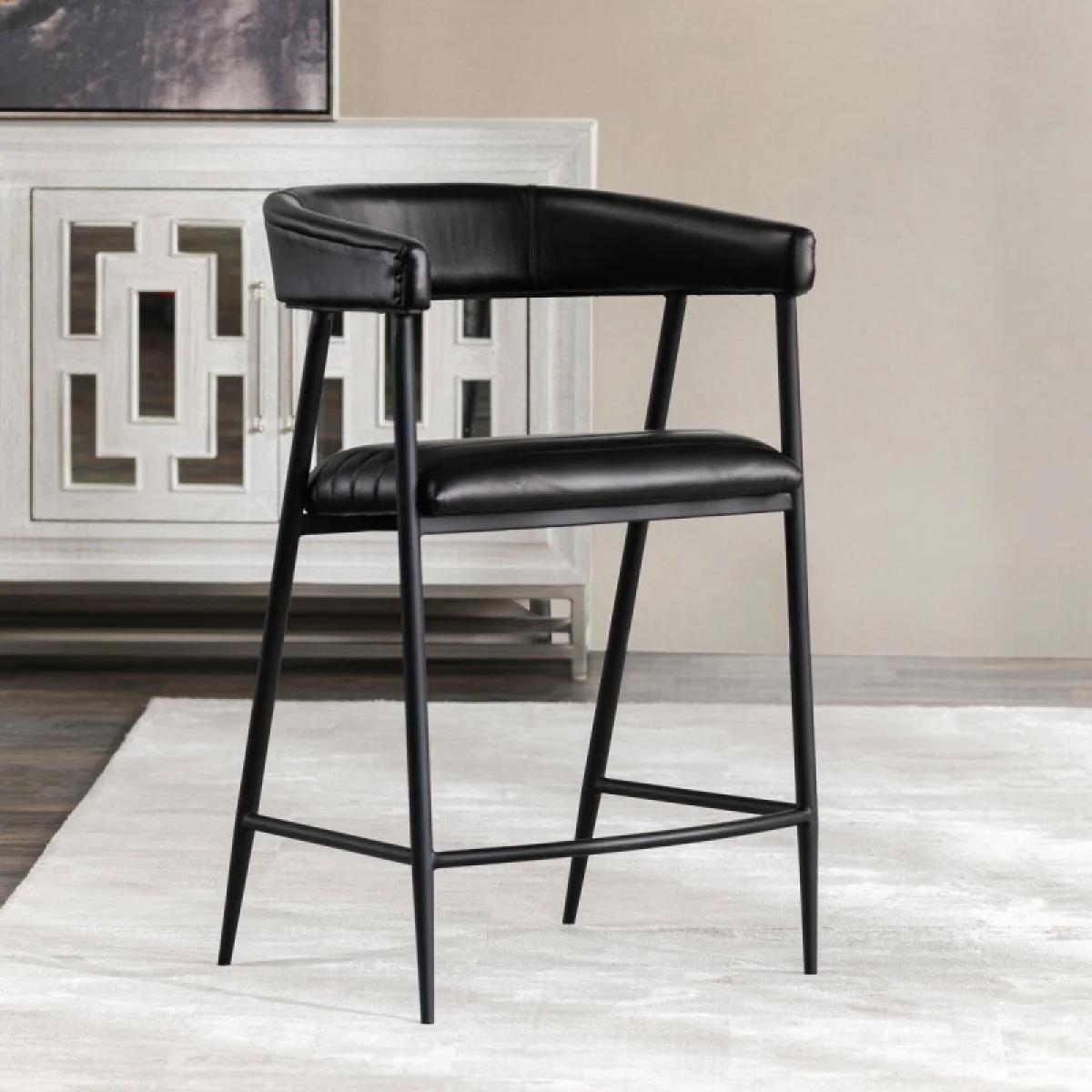 Preston Leather Counter Stool – Jet Black Barstools Barstools 10