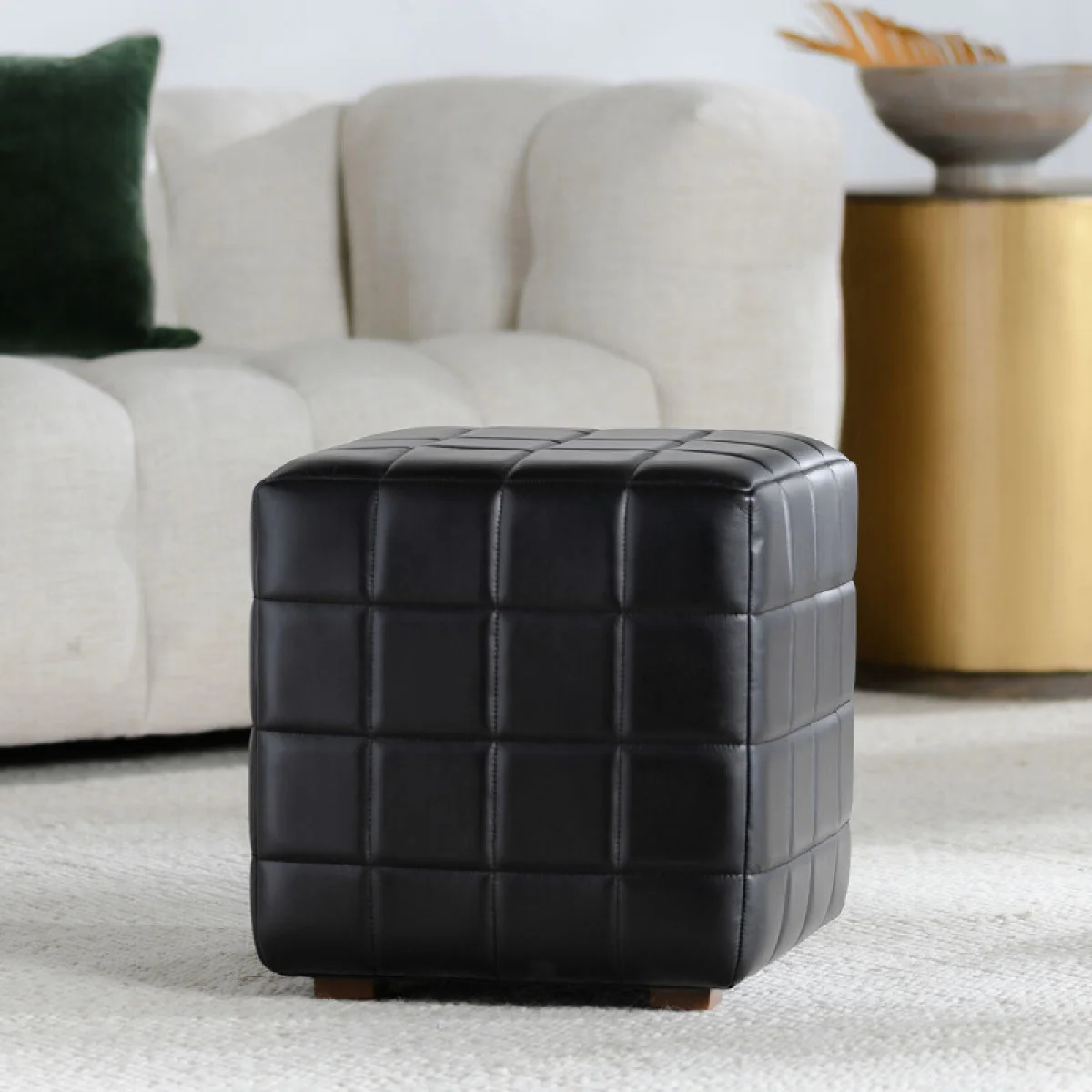 Carlo Leather Square Ottoman – Jet Black Ottomans & Poufs black 9