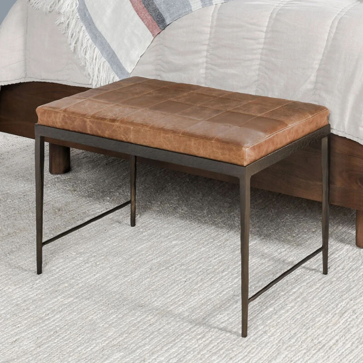 Malo Leather Bench – Chestnut Chairs & Benches Brown 11
