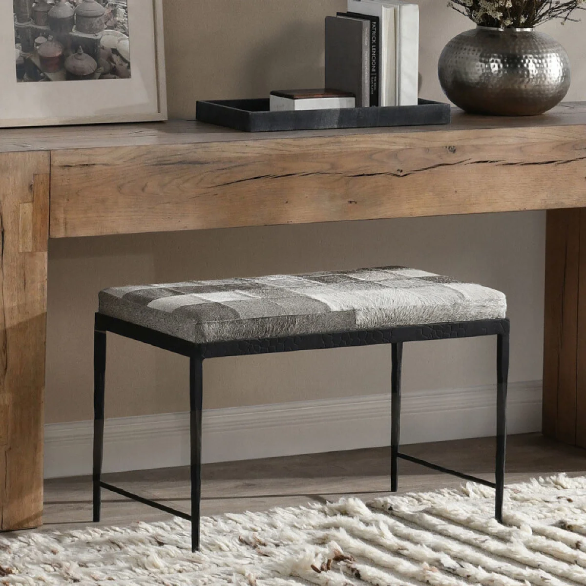 Achen Hide Bench – Sparrow Gray Chairs & Benches black 11