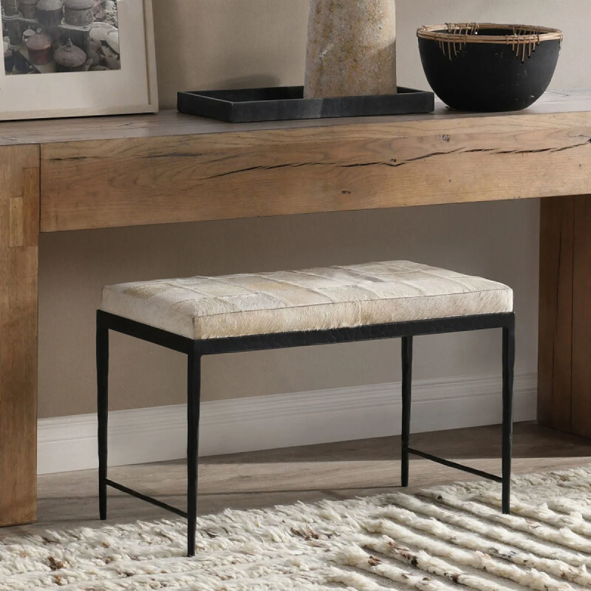 Achen Hide Bench – Ivory Chairs & Benches Chairs & Benches 11