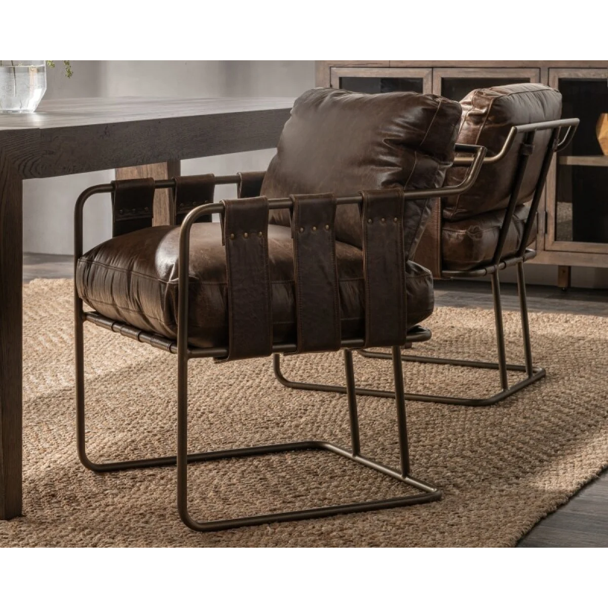 Strapling Leather Dining Chair – Cocoa Brown Chairs & Benches Brown 12