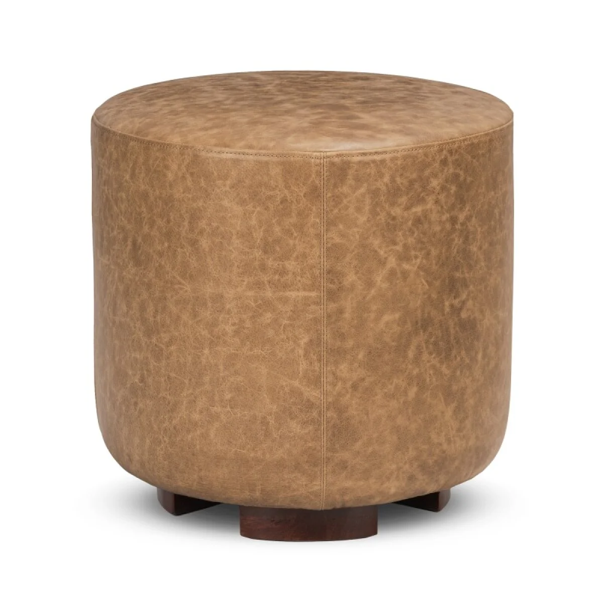 Millo Leather Round Ottoman Ottomans & Poufs Brown 4