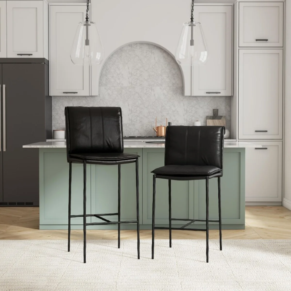Mayer Leather Bar Stool – Jet Black Barstools Barstools 12