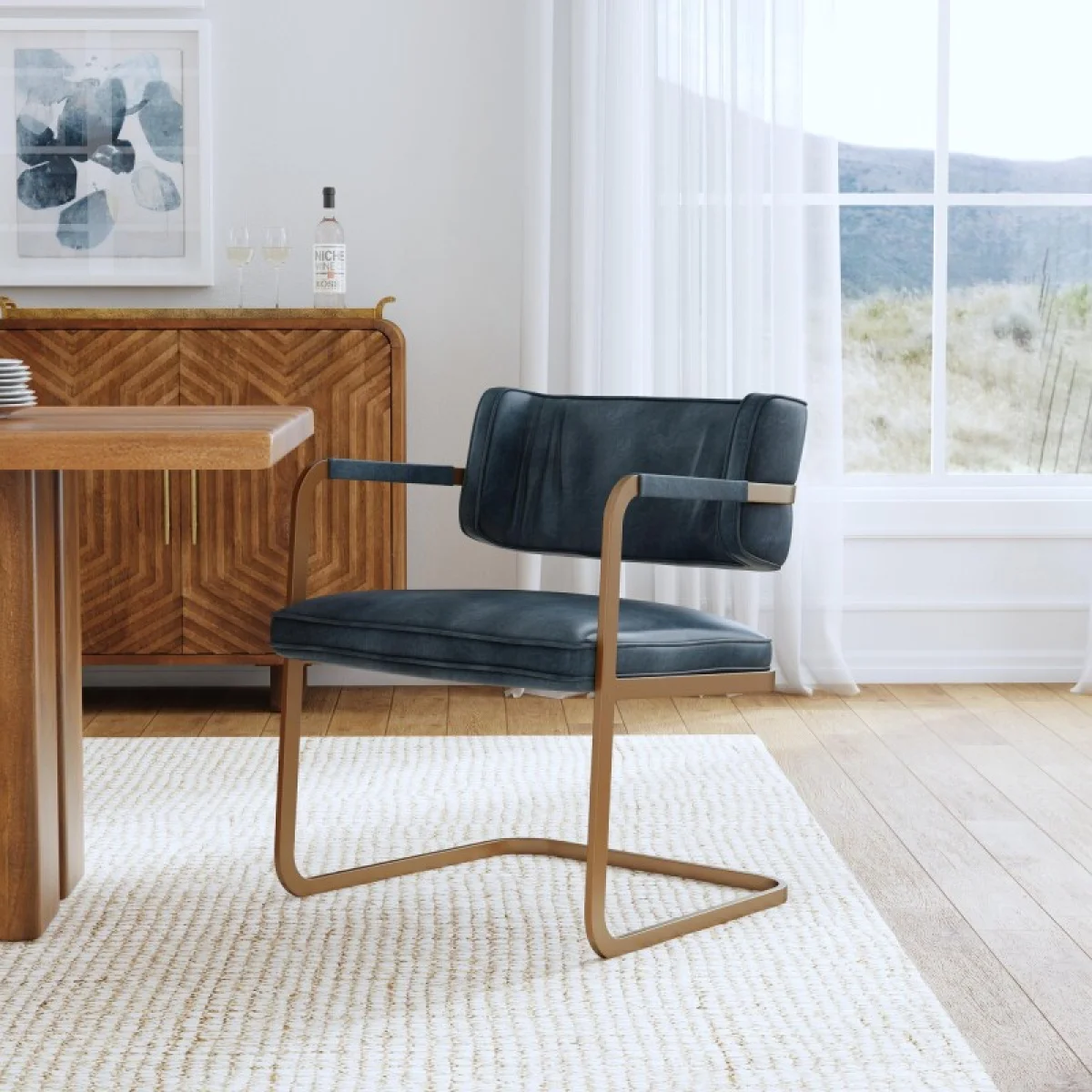 Fonda Leather Dining Chair – Ocean Blue Chairs & Benches blue 11