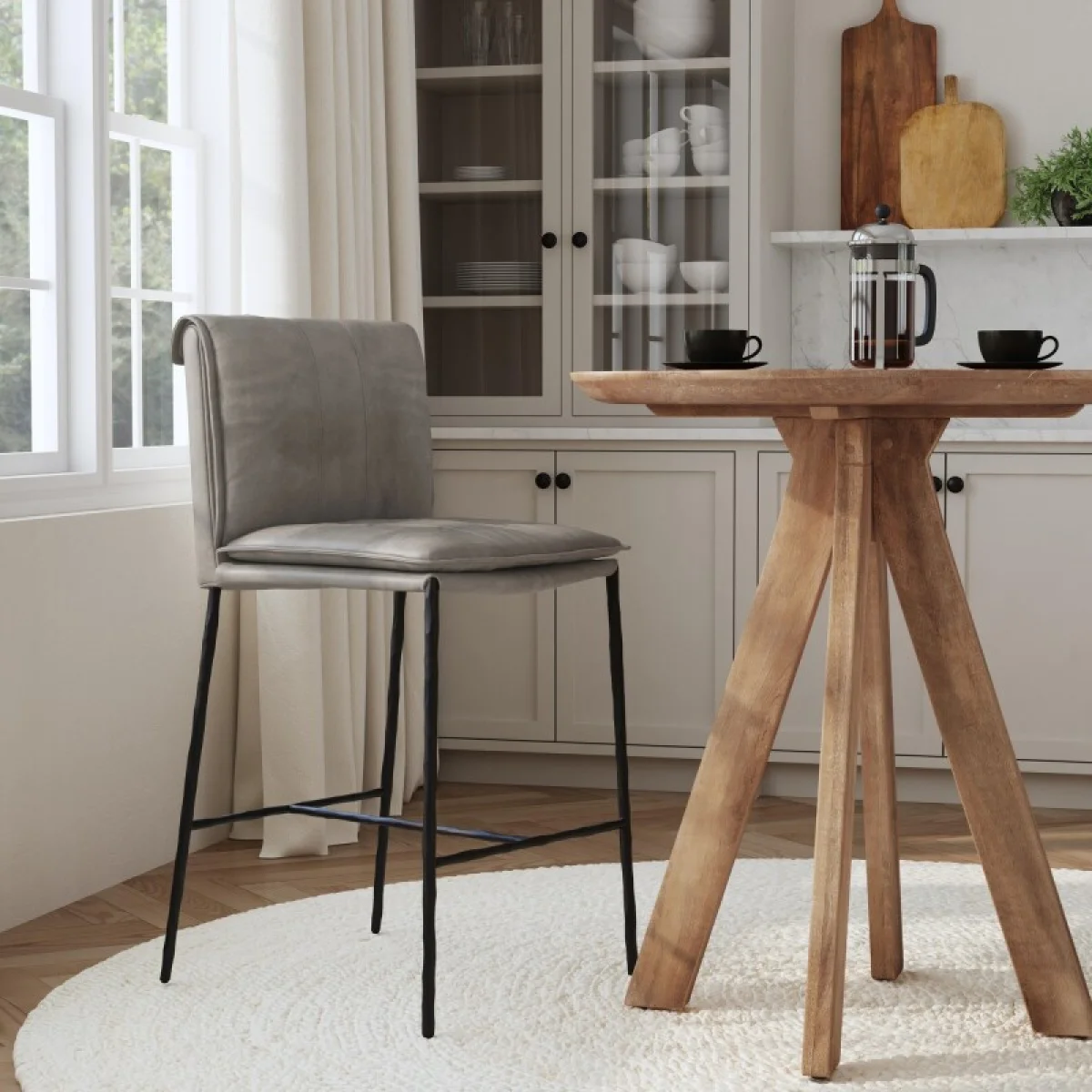 Mayer Leather Counter Stool – Pewter Gray Barstools Barstools 9
