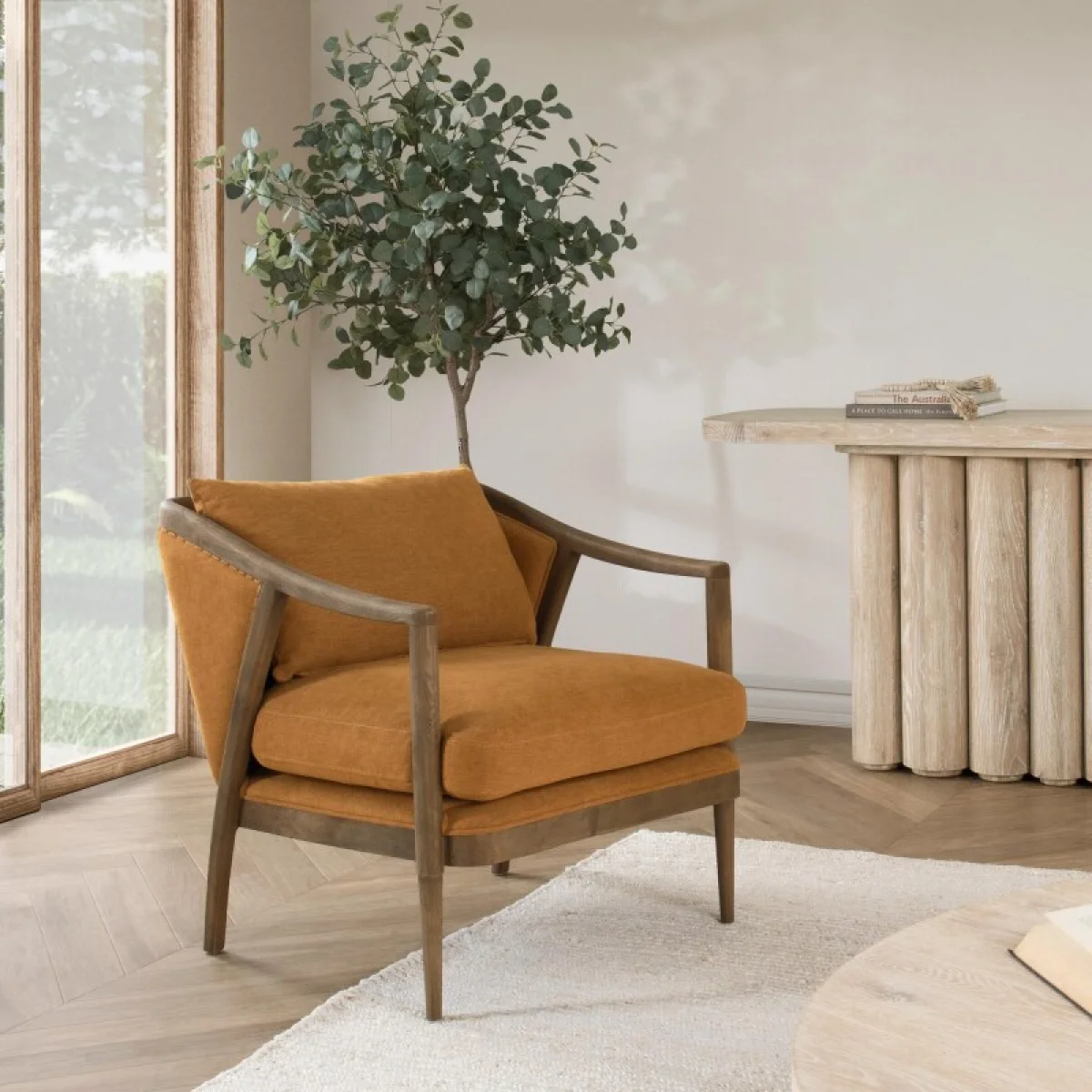 Scarlett Upholstered Accent Chair – Burnt Orange Chairs Brown 10
