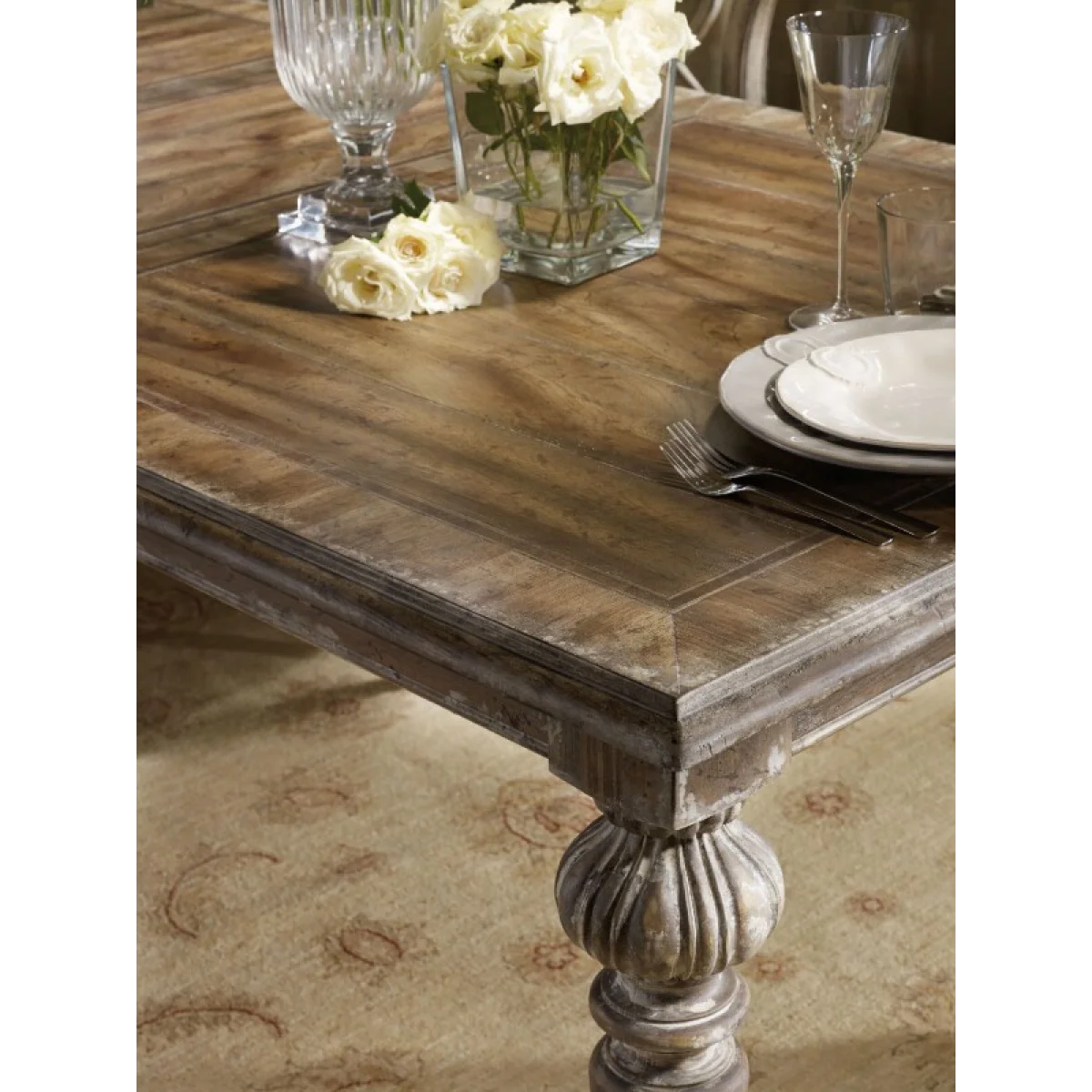 Chatelet Rectangle Leg Dining Table with Two 18” Leaves Dining Tables Brown 8