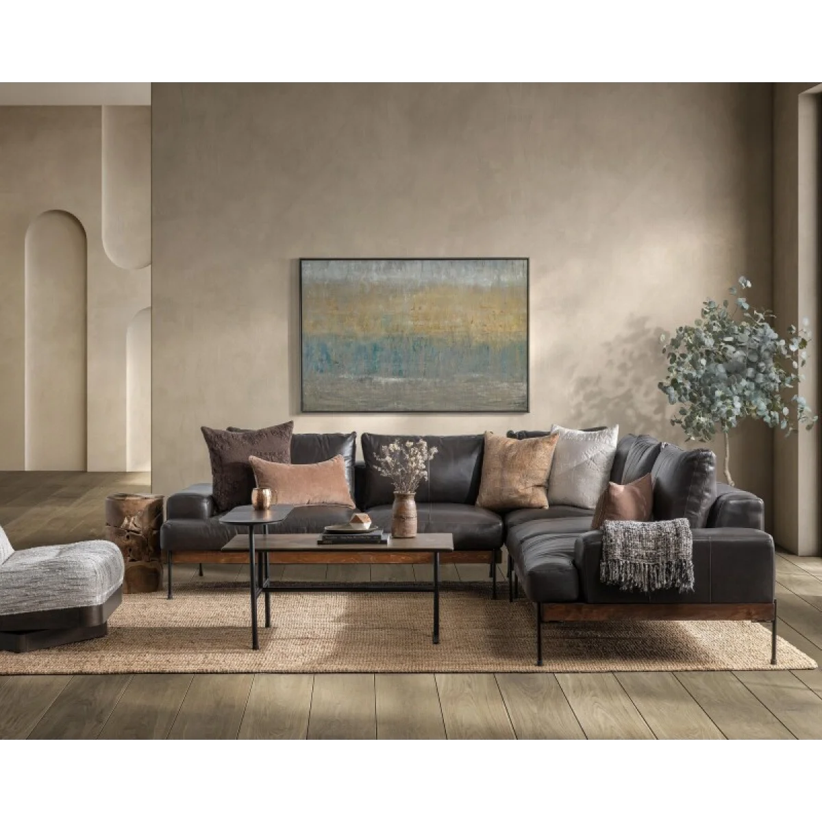 Largo Leather Sectional Sofa Sectionals Brown 9