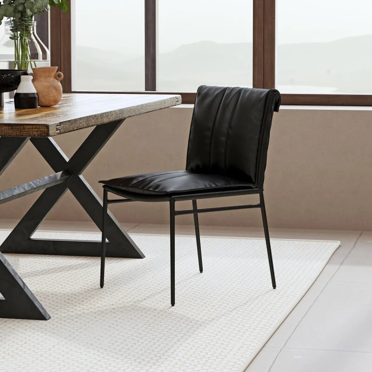 Mayer Leather Dining Chair Set Of 2 Chairs & Benches black 11