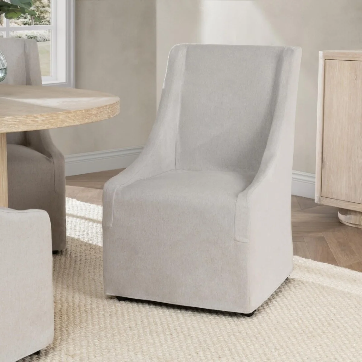 Warwick Upholstered Rolling Dining Chair – Sandy Tan Chairs & Benches Chairs & Benches 11