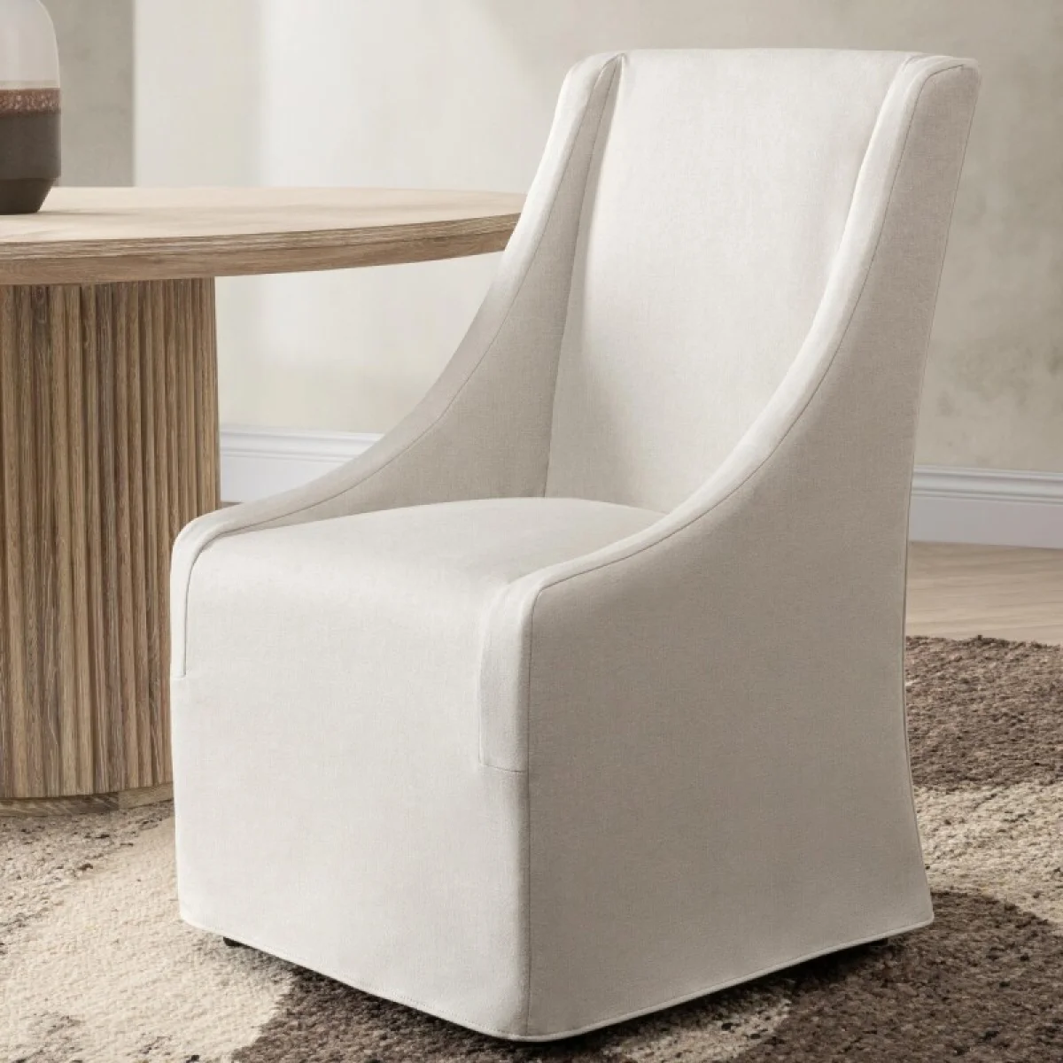 Warwick Upholstered Rolling Dining Chair – Stone Beige Chairs & Benches Chairs & Benches 12