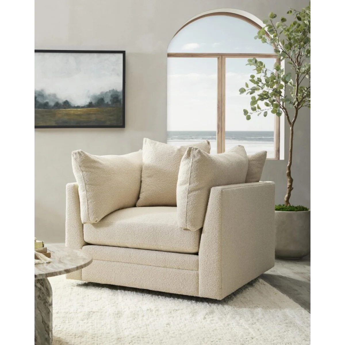 Audrey Upholstered Swivel Chair Rise Chairs Beige 9