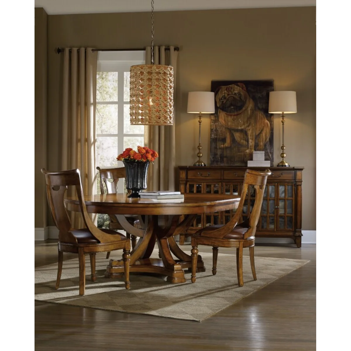 Casual Dining Tynecastle 60in Round Pedestal Dining Table Top w/1-18in Leaf Dining Table Tops Brown 8