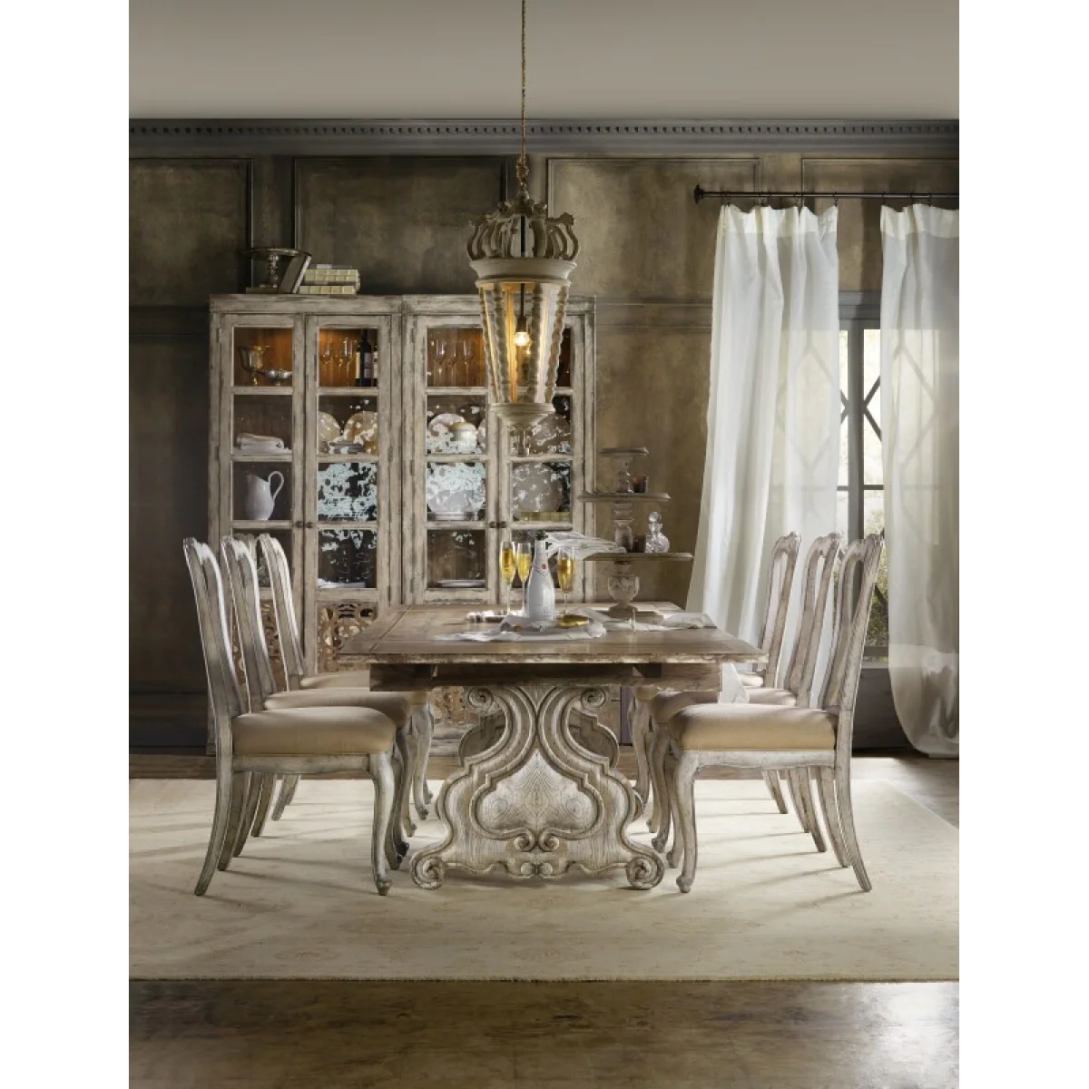 Chatelet Refectory Rectangle Trestle Dining Table with Two 22” Leaves Dining Tables Brown 6