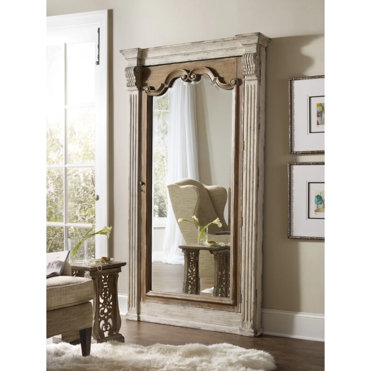Chatelet Floor Mirror withJewelry Armoire Storage Mirrors Cream 7
