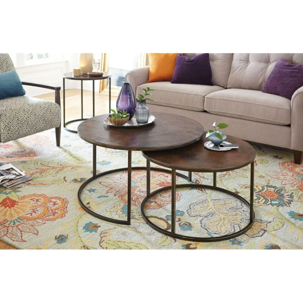 Sanford Round Coffee Table Cocktail & Coffee Tables Brown 6