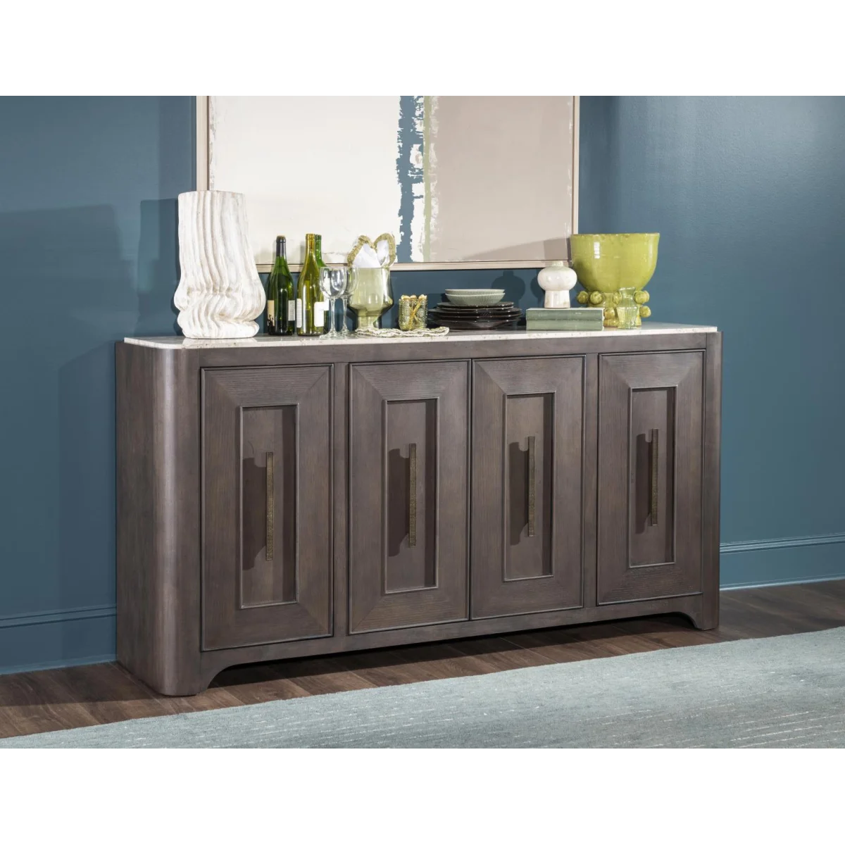 Credenza With Stone Top Dining Storage Brown 8