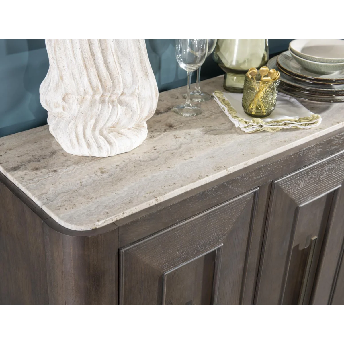 Credenza With Stone Top Dining Storage Brown 9
