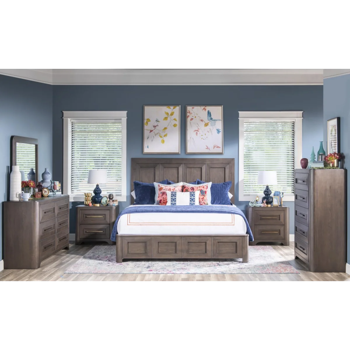 Complete Queen Panel Bed 5/0, 6 Drawer Dresser, Mirror, 5 Drawer Chest Bedroom Sets Bedroom Sets 4