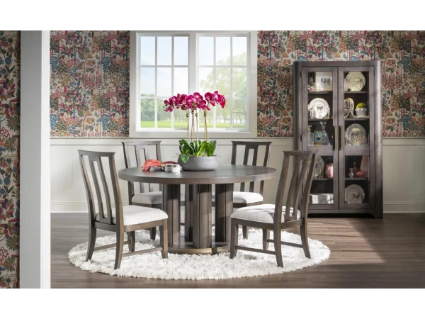 Complete Round Dining Table, 4x Wood Side Chair Dining Sets Brown