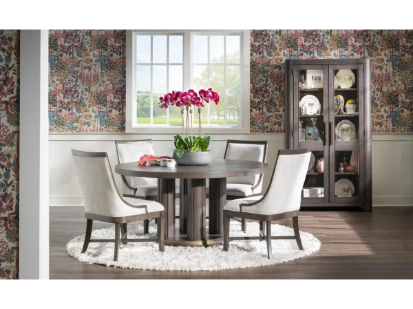 Complete Round Dining Table, 4x Uph Side Chair Dining Sets Brown