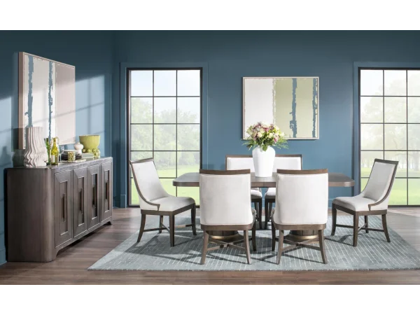 Complete Double Pedestal Dining Table, 4x Uph Side Chair Dining Sets Brown