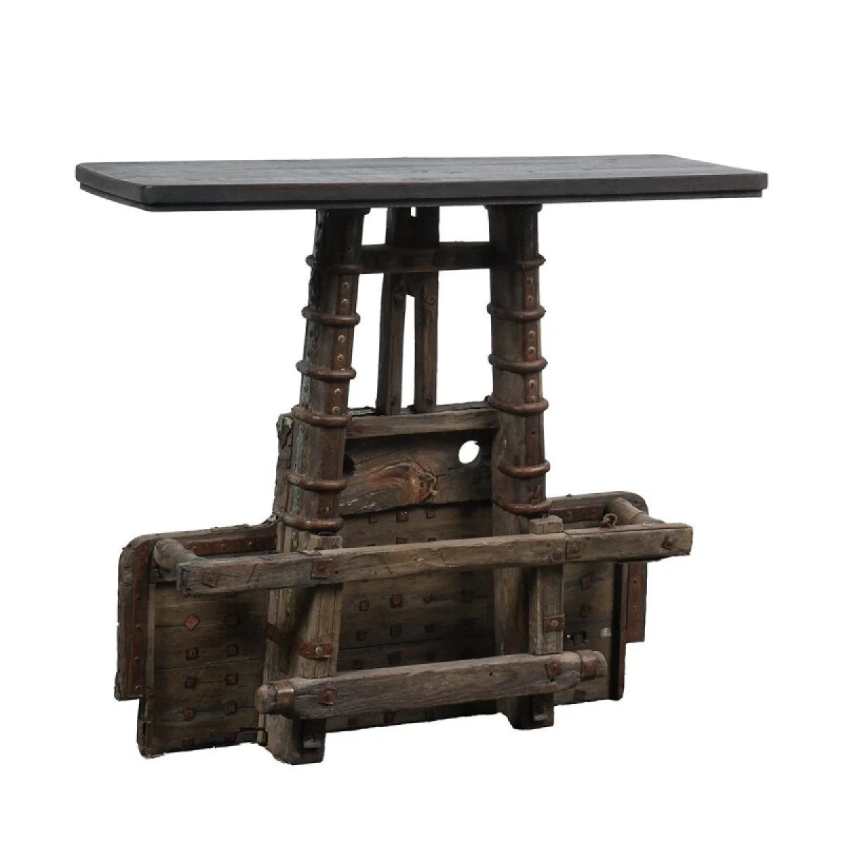 45″ Reclaimed Wood Cart Console Table Console Tables Brown 6
