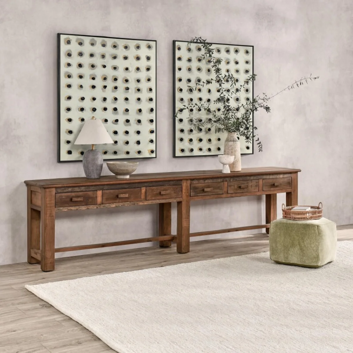 Ezra Reclaimed Wood 6dwr Console Table Console Tables Brown 12