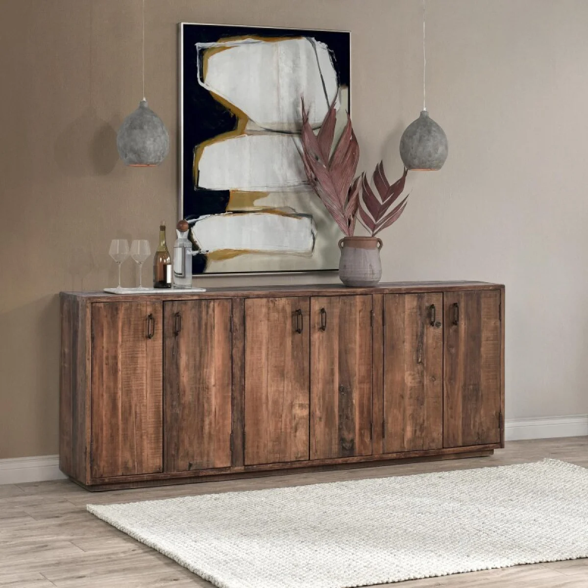 Cleo Reclaimed Wood 6dr Cabinet Dining Storage Brown 12