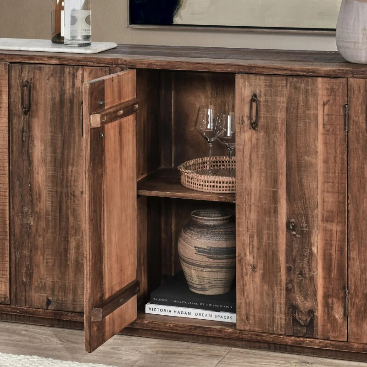 Cleo Reclaimed Wood 6dr Cabinet Dining Storage Brown 14