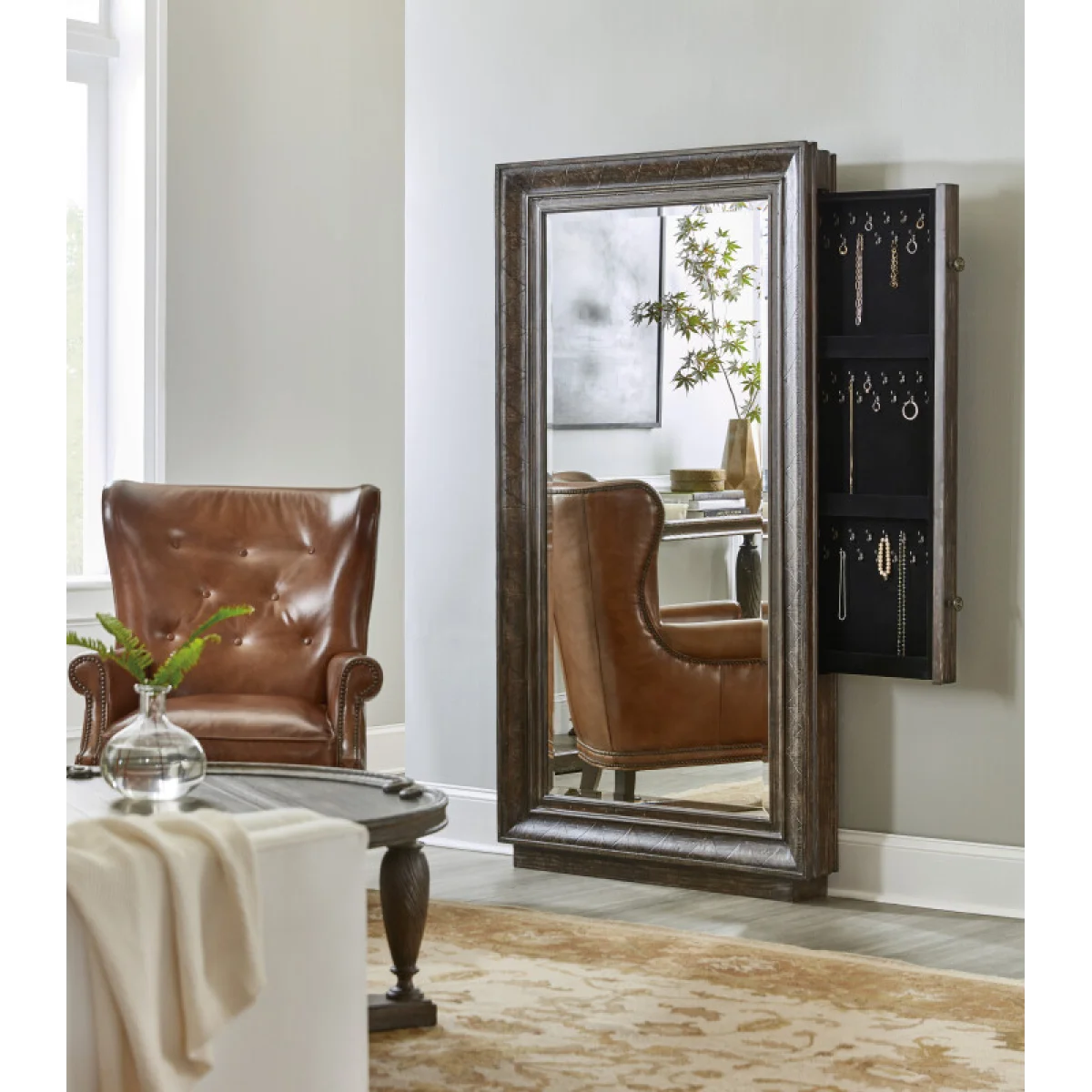 Traditions Floor Mirror withhidden jewelry storage Mirrors Brown 10