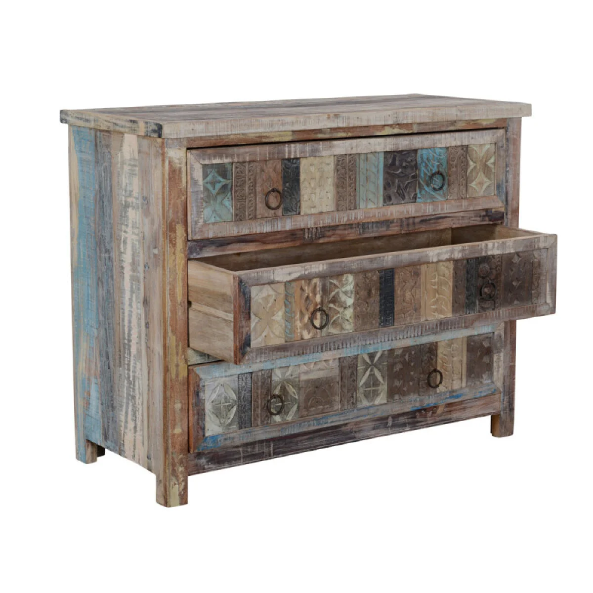 Baltim Reclaimed Wood 3dwr Print Block Cabine Dining Storage Brown 9