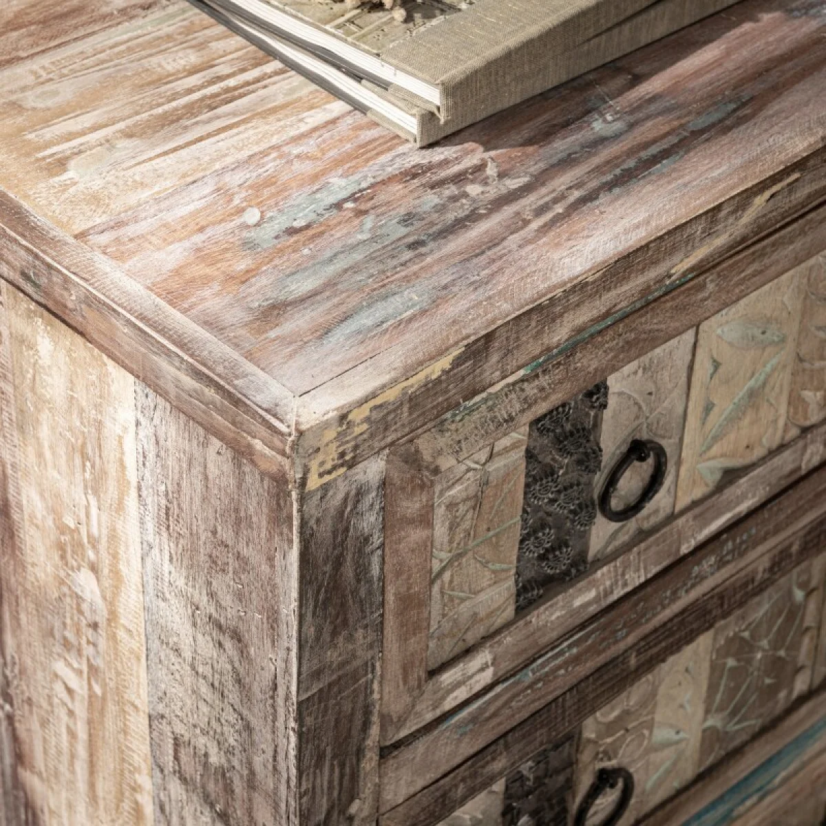 Baltim Reclaimed Wood 3dwr Print Block Cabine Dining Storage Brown 11