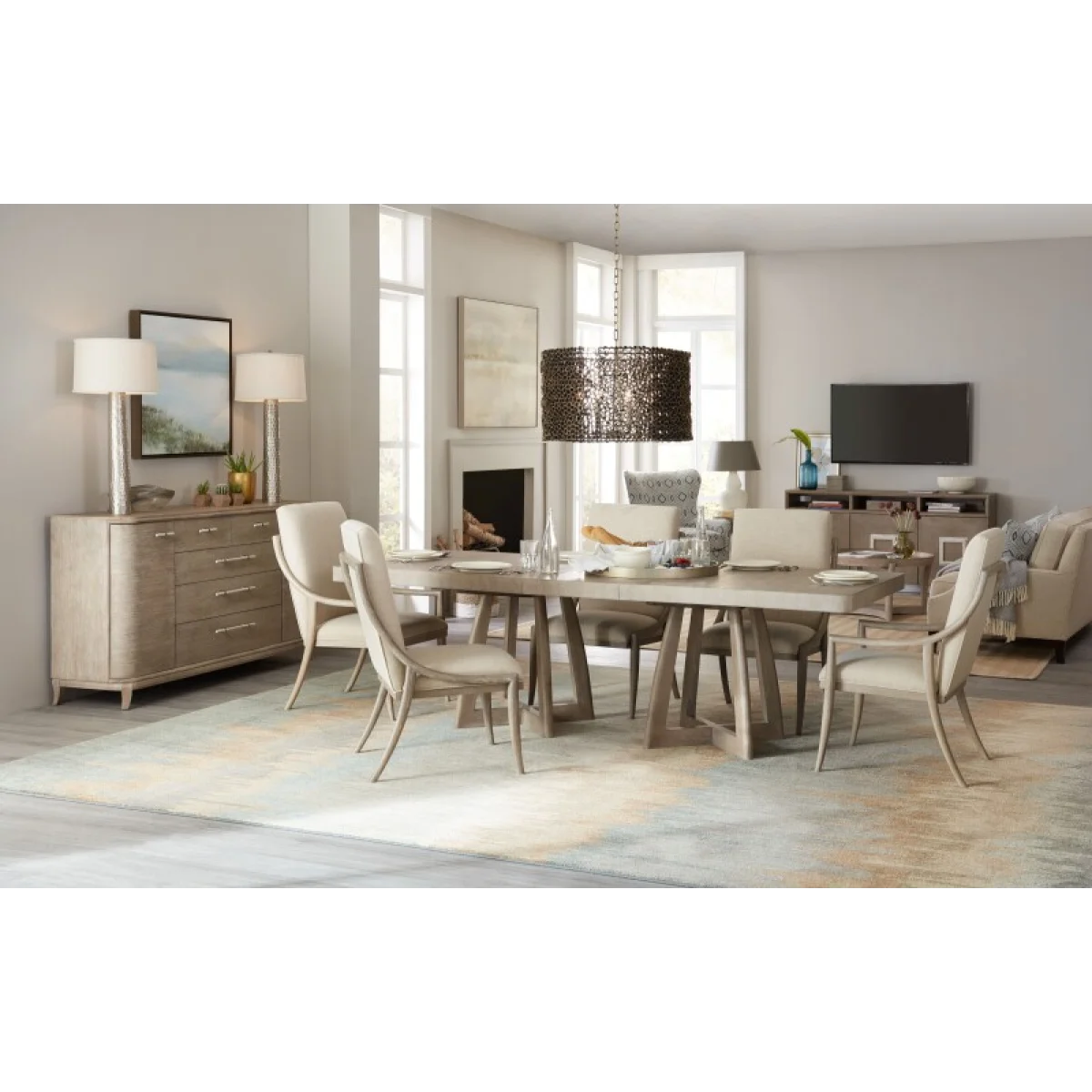 Affinity 78in Rectangle Pedestal Dining Table with 2-18in Leaves Dining Tables Brown 8