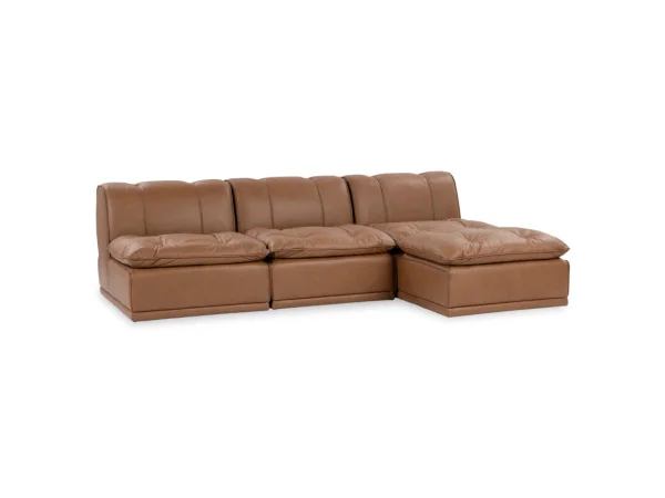Haven Leather Modular 3pc Sectional W/ Ottoman Sectionals Brown